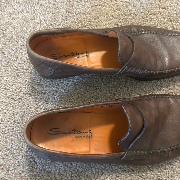Santoni Brown Leather Slip On Dress Shoes Size 10 Made In Italy D1953 - Picture 3 of 14